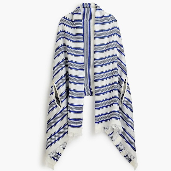 NWT J Crew Women's Summerweight Cape Scarf in Blue Stripe - Picture 1 of 6